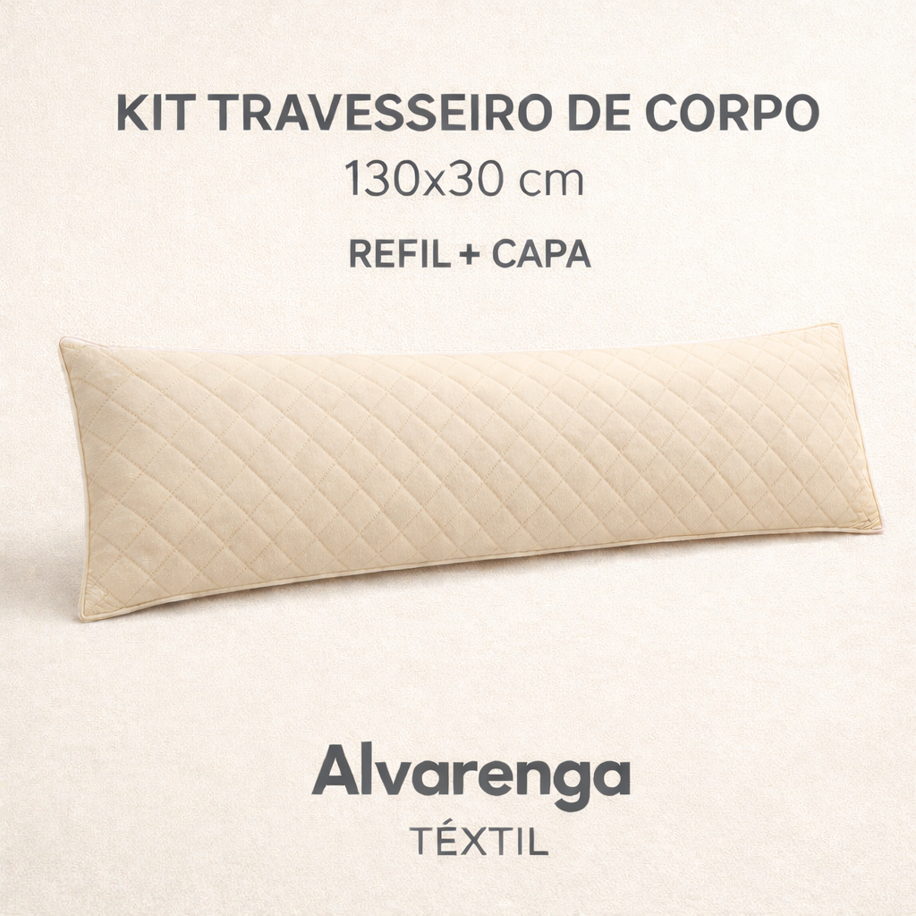 Travesseiro de Corpo Xuxão Maridão 130x30 Refil Silicone Antialérgico + Capa Matelada 200 Fios Macio