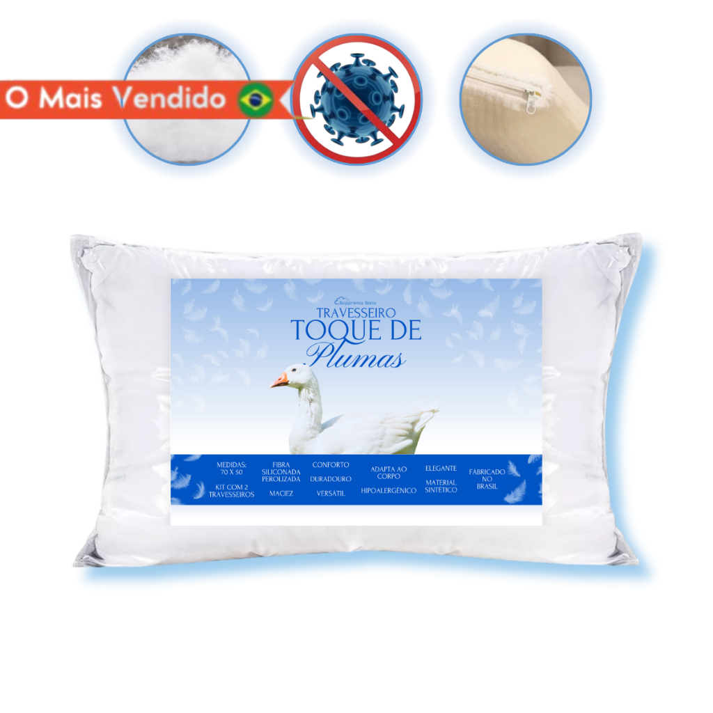 Travesseiro ALTO Macio PLUMA Antialergico Lavável 50x70cm Impermeável fibra Ganso 100% silicone