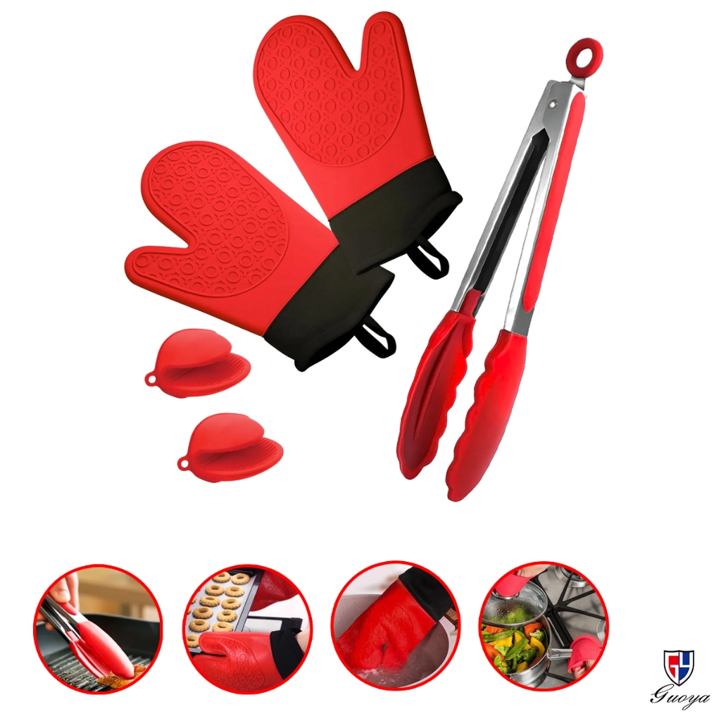 Kit 5 Luva Térmica de Cozinha Silicone Pegador Bico Pato Alta Temperatura Churrasco No Carvão