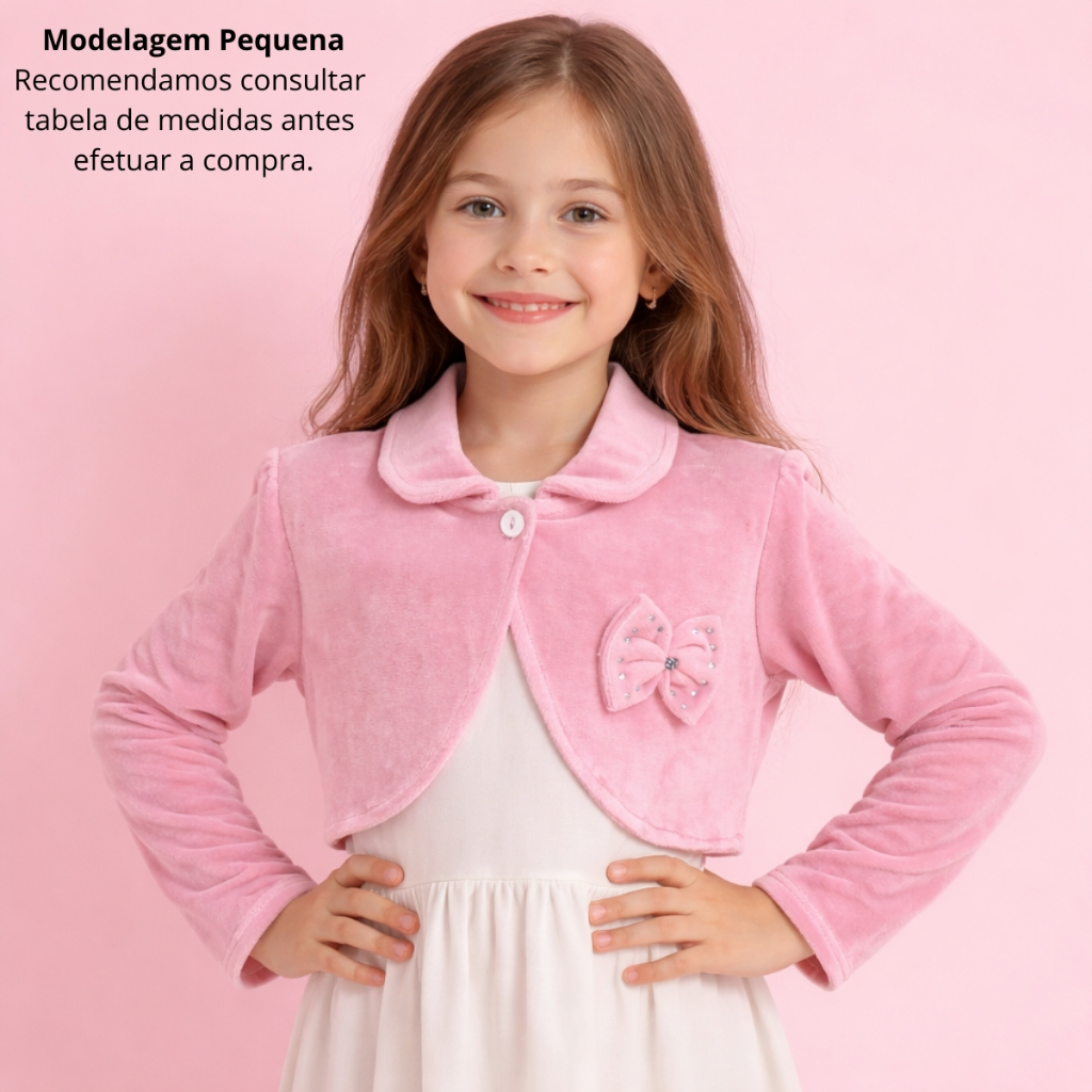 Bolero Casaco Casaquinho Infantil de Plush Rosa Menina Festa Casamento Inverno
