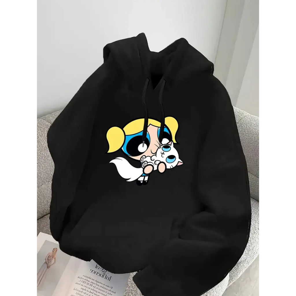 moletom feminino canguru blusa de frio algodão100% confortável lindinha gatinho super poderosas