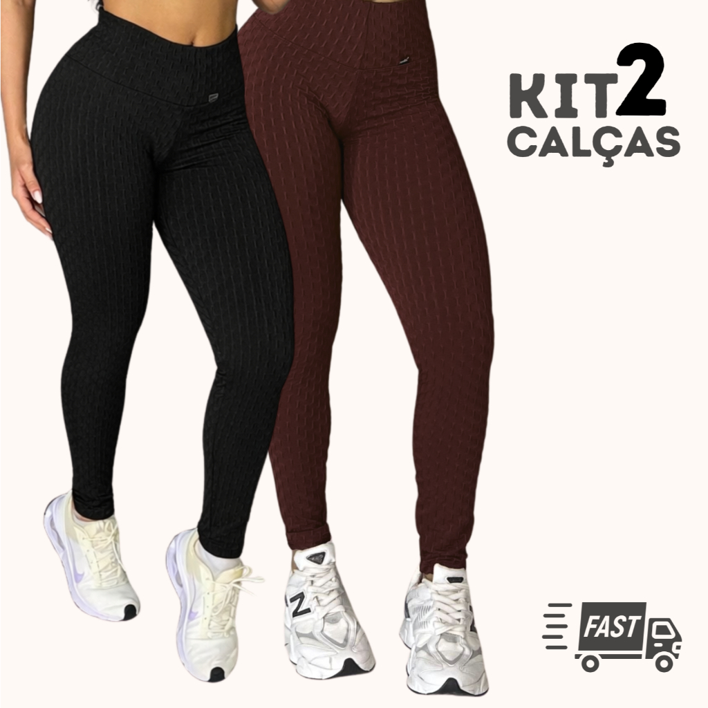 Kit 2 Calças Legging Jaquard  Bolha de Academia Feminina Zero Transparência Fitness em Oferta na Shopee