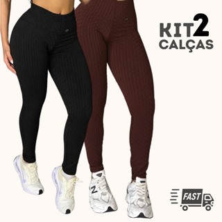 Kit 2 Calças Legging Jaquard  Bolha de Academia Feminina Zero Transparência Fitness em Oferta na Shopee