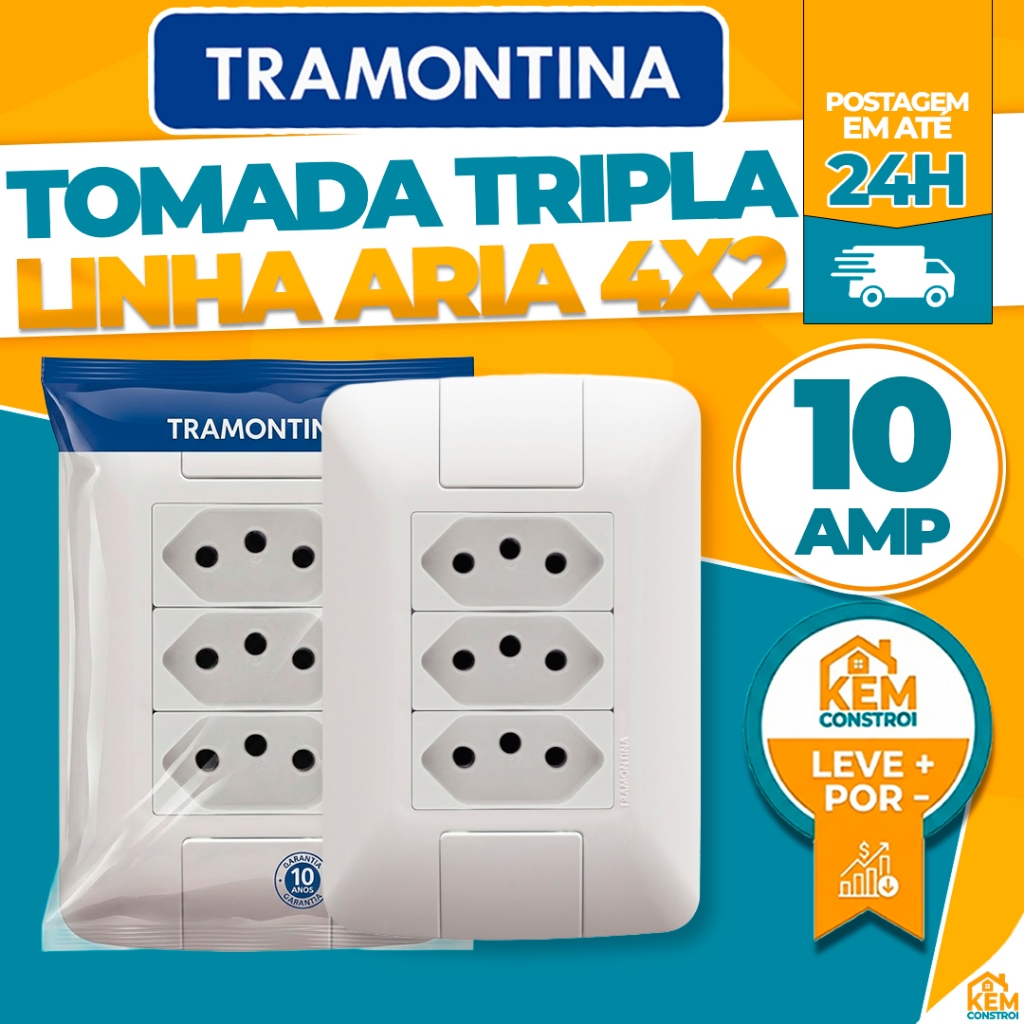 Kit Tomada Tripla 10A 4x2 Aria Tramontina Tomada 10 Amperes em Oferta na Shopee