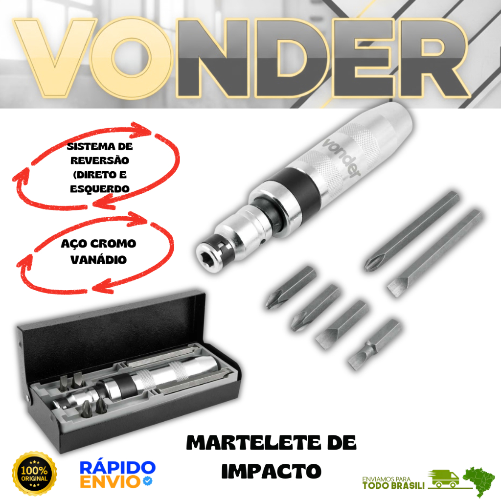 Martelete De Impacto Manual Com Acessórios Vonder Aço Cromo Vanádio 8mm 5/16'' Resistente Oferta