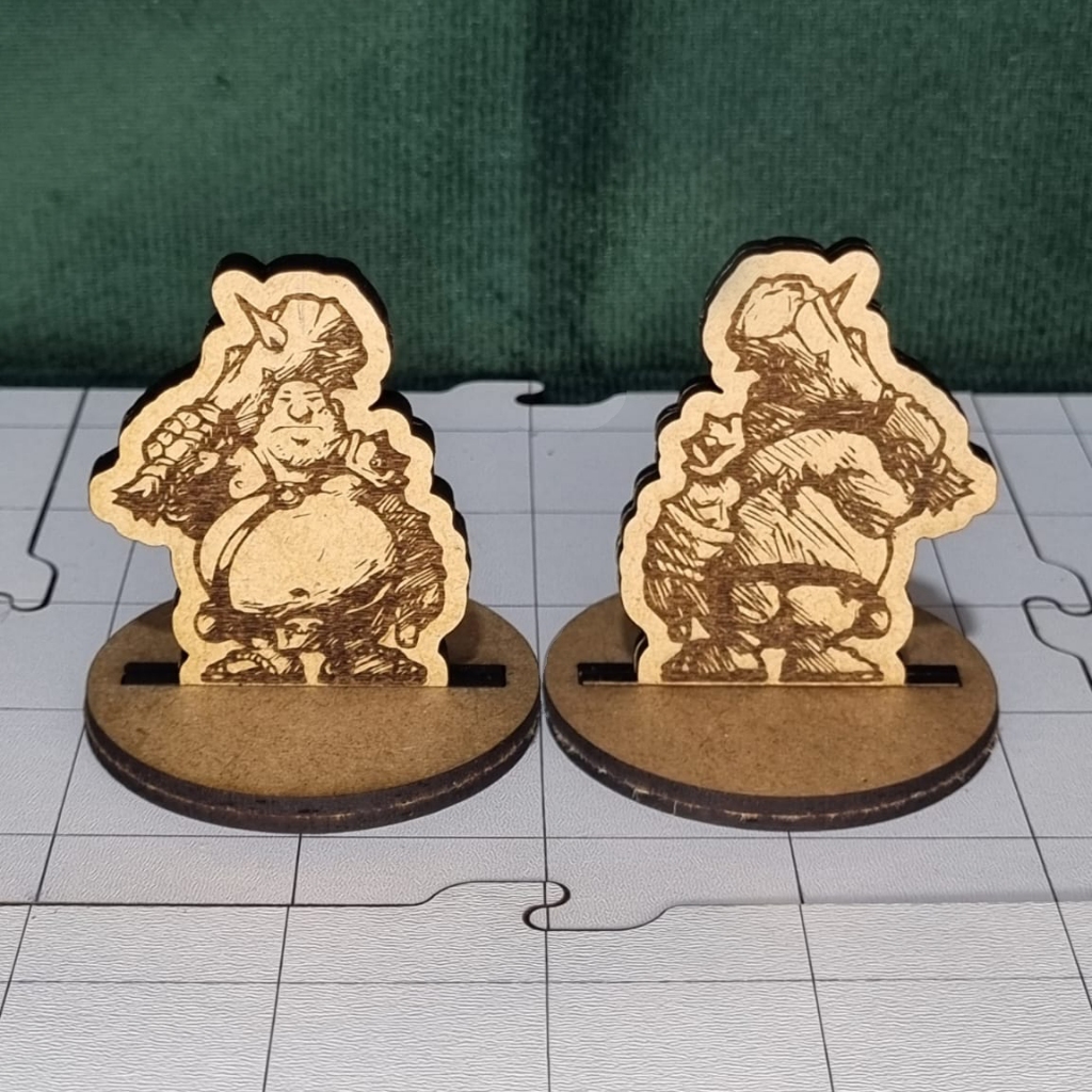 Miniatura RPG MDF Grande - Ogro, Minotauro, Gárgula Frente e Verso