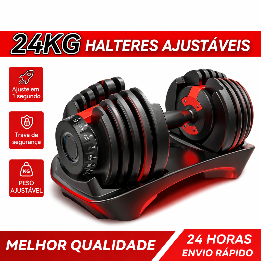 Halter Ajustável Regulável 24kg Anilha Dumbbell 1 Unidade Peso Academia Musculação