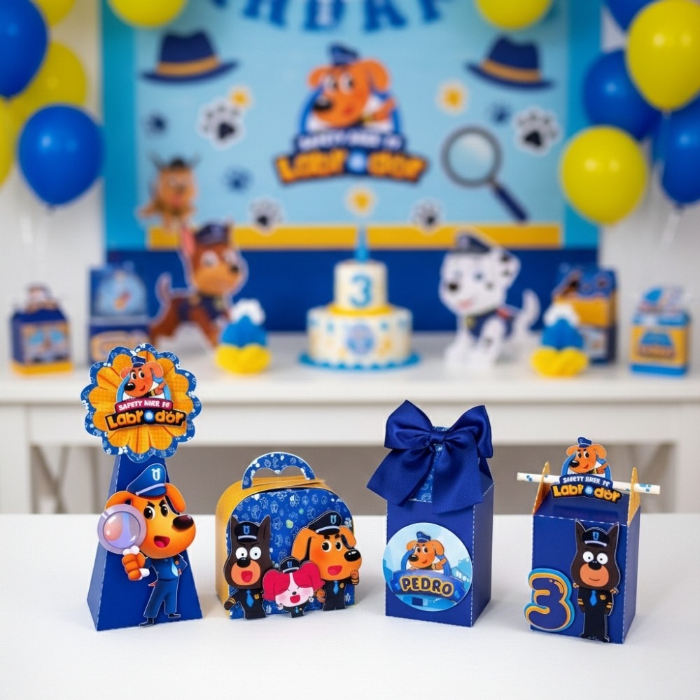 KIT FESTA DETETIVE LABRADOR 3D - Lembrancinha | Festa Infantil | Papelaria Personalizada