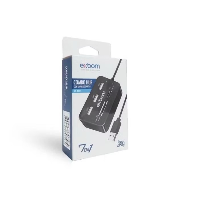 Hub 3 x USB 2.0 com leitor de cartão de memoria 7 em 1 EXBOM UH-R230