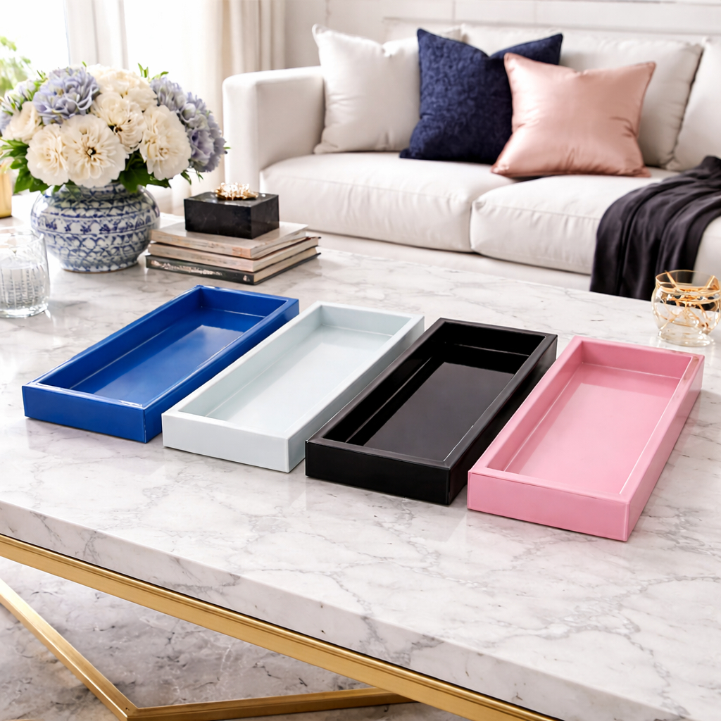 Bandeja preta azul branca ou rosa de vidro retangular decorativa 10x20cm em Oferta na Shopee