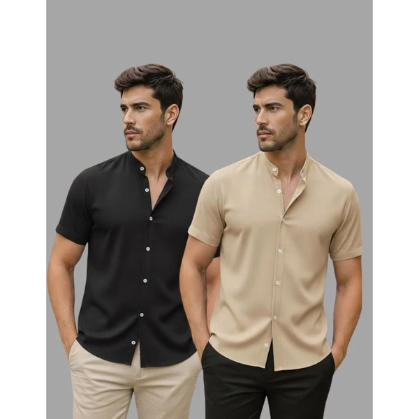 Kit 2 Camisa Social Masculina Linho Gola Padre Manga Curta Premium