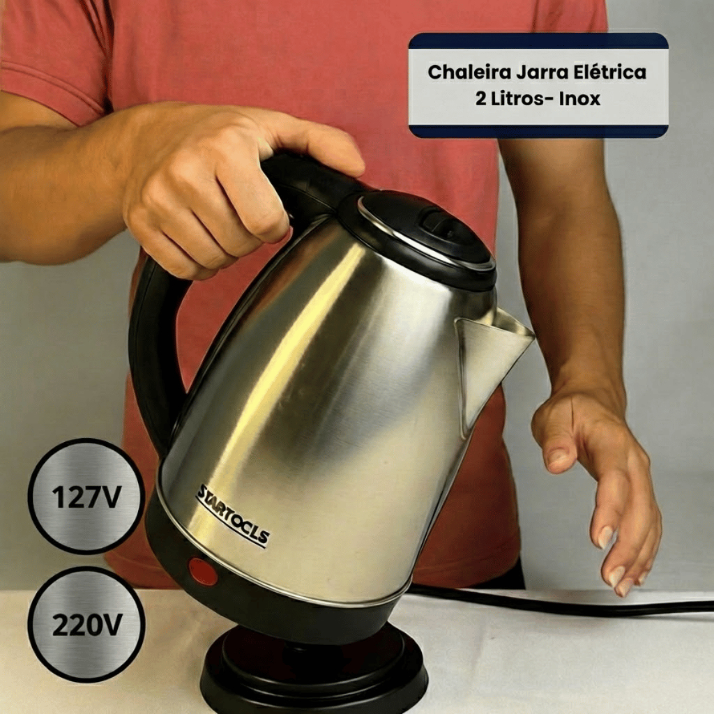 Chaleira Elétrica Inox 2 Litros 220V/127V Jarra Elétrica Desligamento Automático Ferve Água Rápido