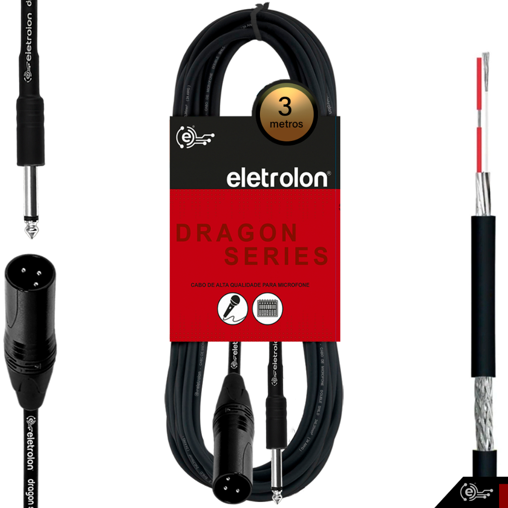 Cabo Plug P10 Mono Para XLR Macho Bateria Instrumentos Teclado Mesa Som Caixa Ativa - Disponível em Vários Metros