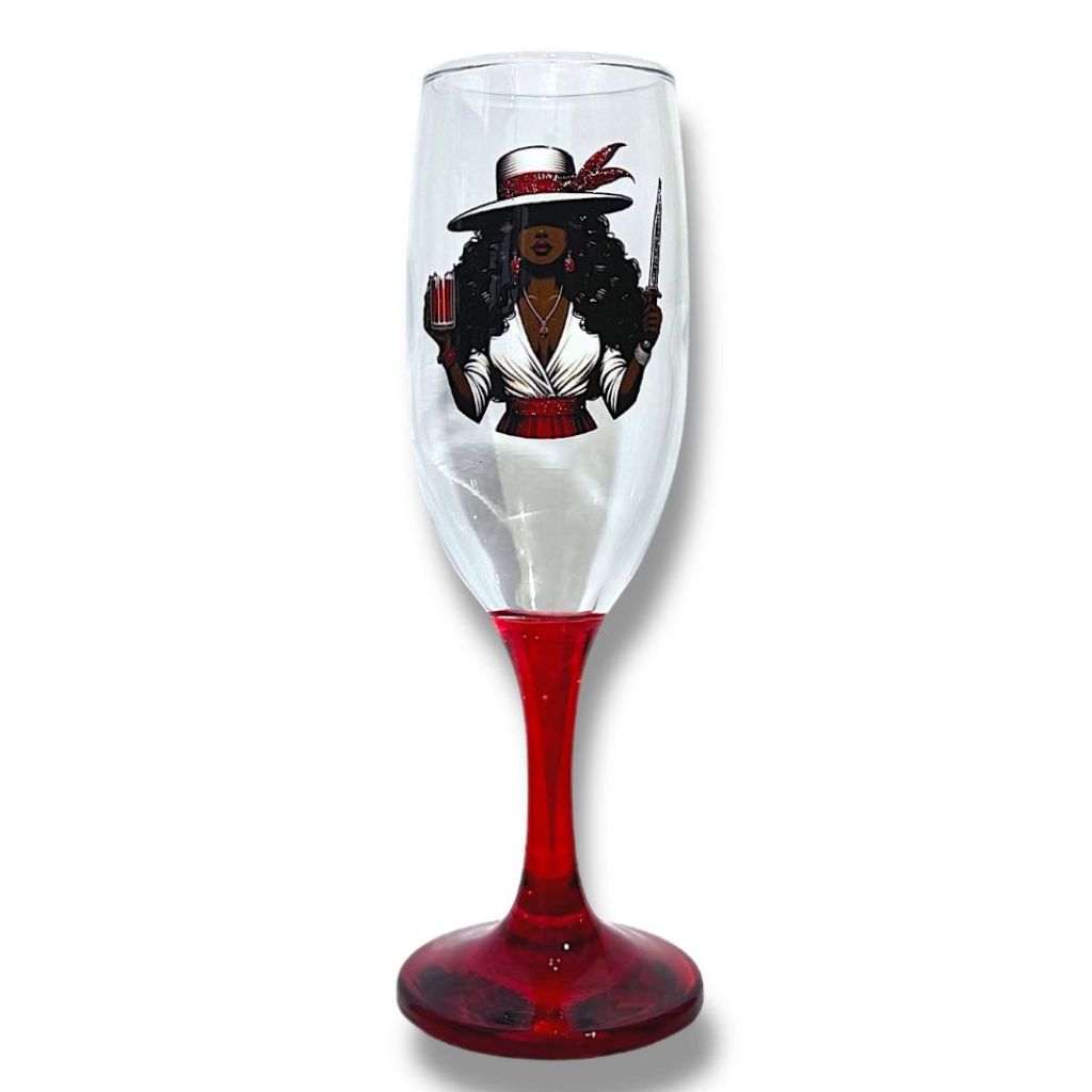 Taça Pomba Gira Maria Navalha Malandra Champagne Vidro 180ml Vermelho