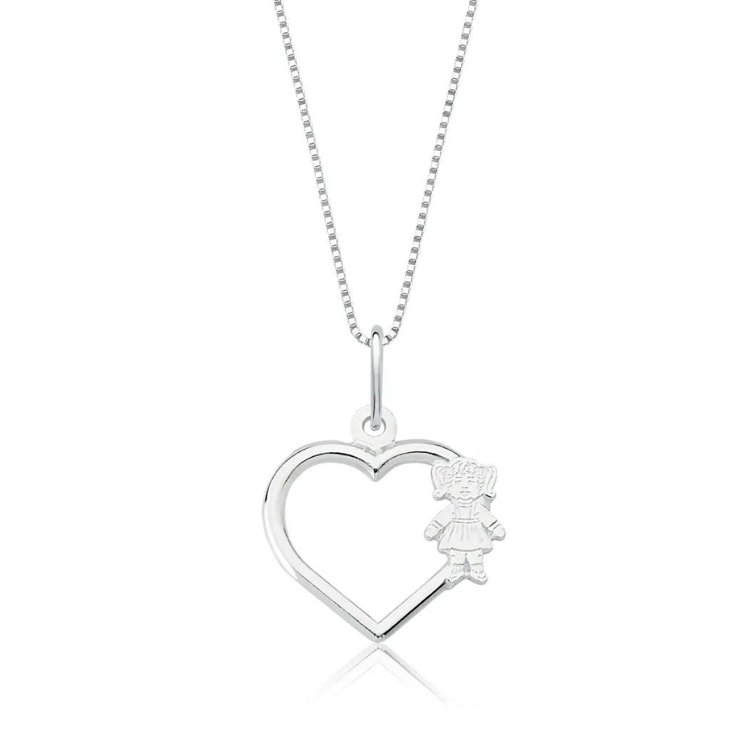 Colar Feminino de Prata 925 Coração Filhos em Oferta na Shopee