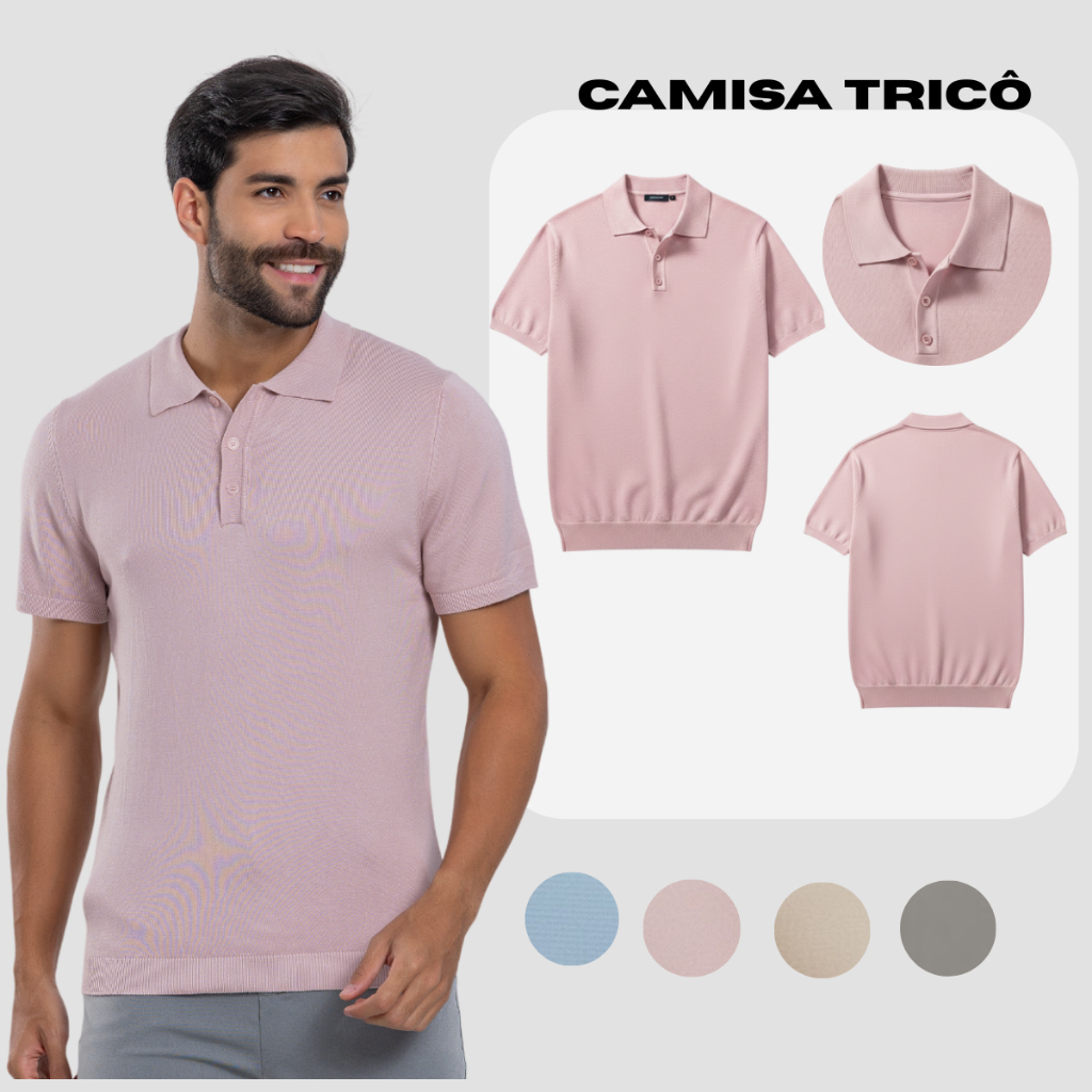 Camisa Masculina Polo Trico Estilo Italiana Old Money em Oferta na Shopee