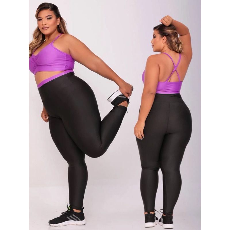 PLUS SIZE conjunto de Academia Plus Size Conjuntos Leg para Malhar e Top em Suplex Power Bicolor