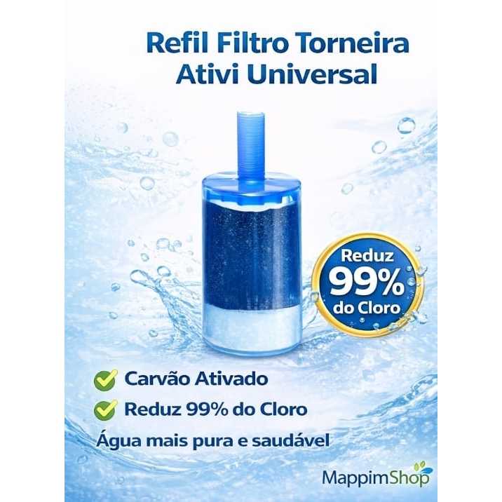 Refil Torneira Ativi Universal Carvão Ativado | Reduz 99% do Cloro | Original