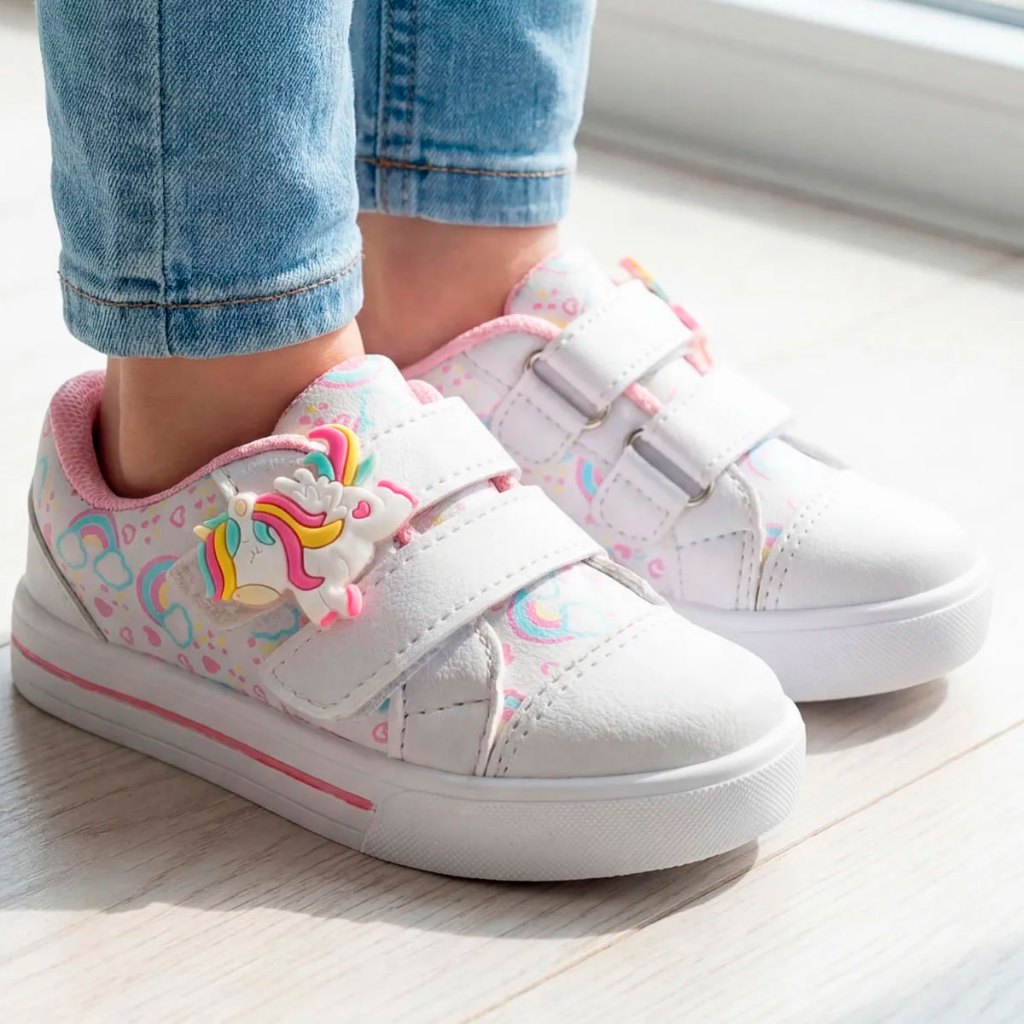 Tênis Menina Infantil Unicórnio Branco Sapatinho Blogueirinha Velcro Calce Fácil