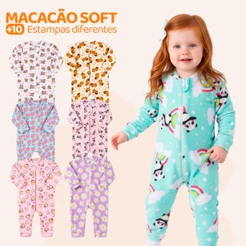 Kit 2 Macacão Bebe Menina Roupa Inverno Soft Peluciado Com Zíper Sortido Macacão Quentinho Roupara para Frio Bebê