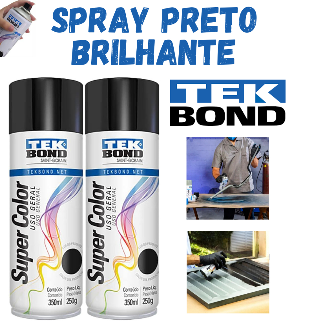 Spray Preto Brilhante TekBond Profissional Artesão  350ML Pintura