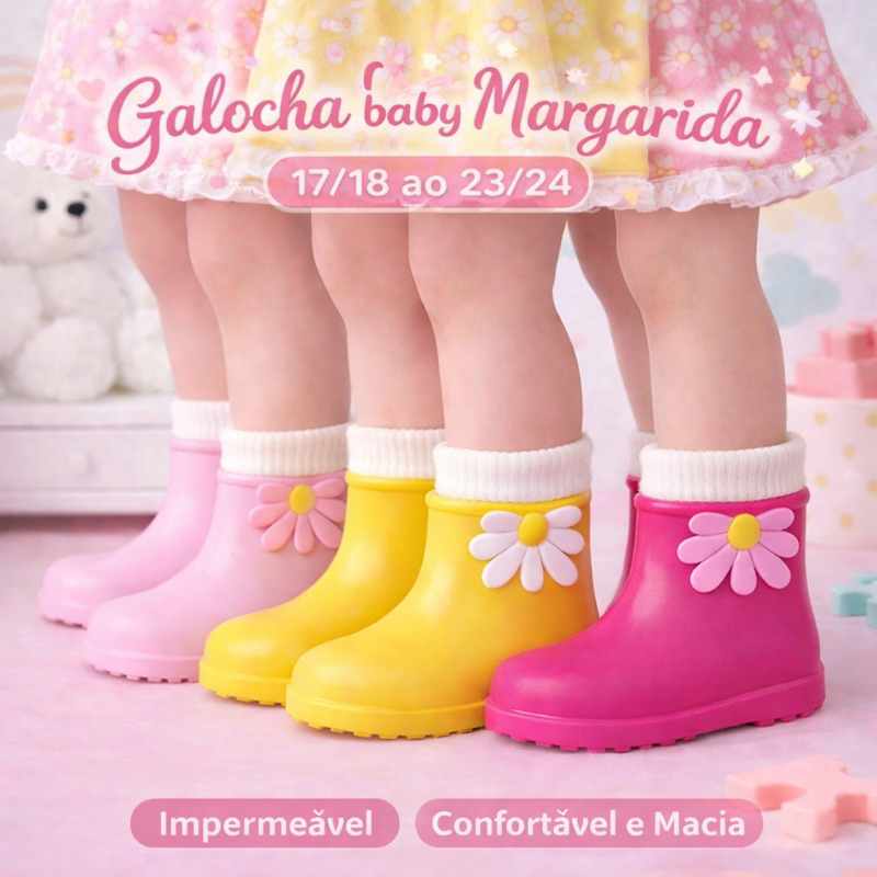 GALOCHA BABY PARA CHUVA BOTA MARGARIDA DIVERSÃO NA CHUVA REF.11