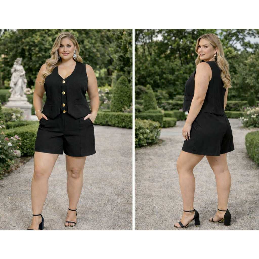 Conjunto Shorts e Colete elegante Alfaiataria Social Confortavel Estiloso Plus Size em Oferta na Shopee