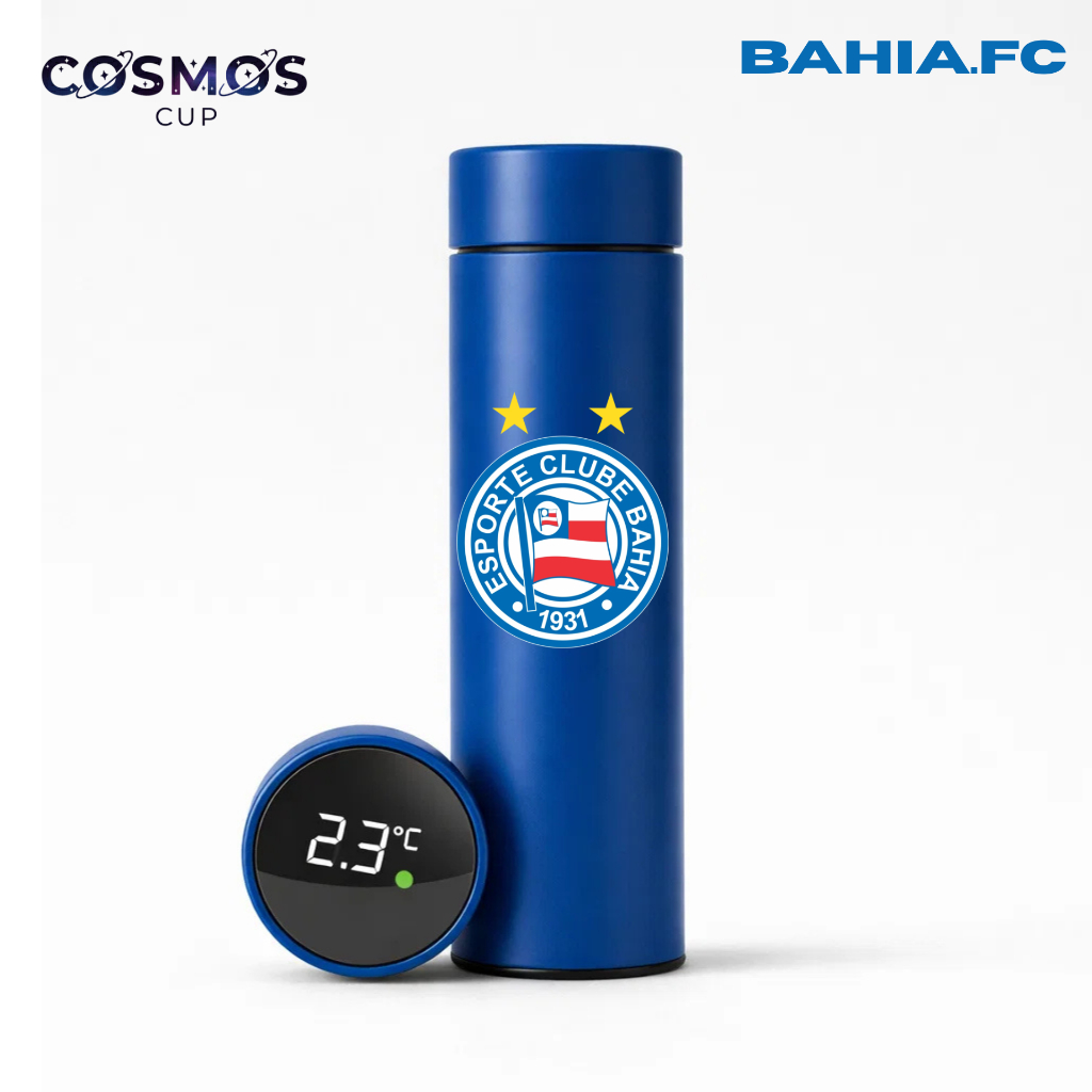 Garrafa Térmica de Aço Inoxidável Futebol Bahia Esporte Clube com medidor de LED Digital 500ml