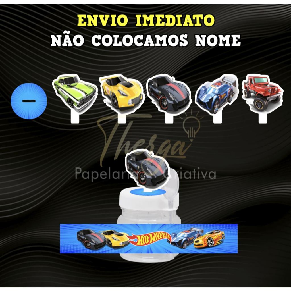 Rótulo Adesivo + adesivo tampa + aplique para potinho 40gr. (mini nutella) - Hot Wheels