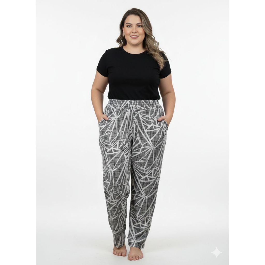 Calça Estampado de Malha fria Plus Size(EG) Soltinho, Leve, Fresquinho Com Bolsos, Cintura de Elástico em Oferta na Shopee