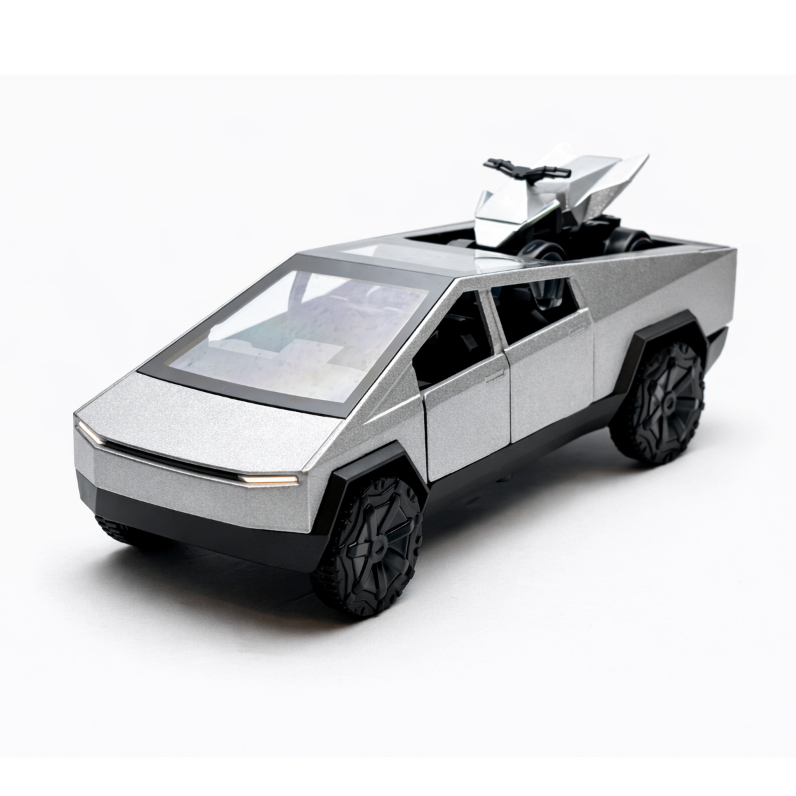 Miniatura Tesla Cybertruck Metal Fricção Abre Portas Colecionável Futurista