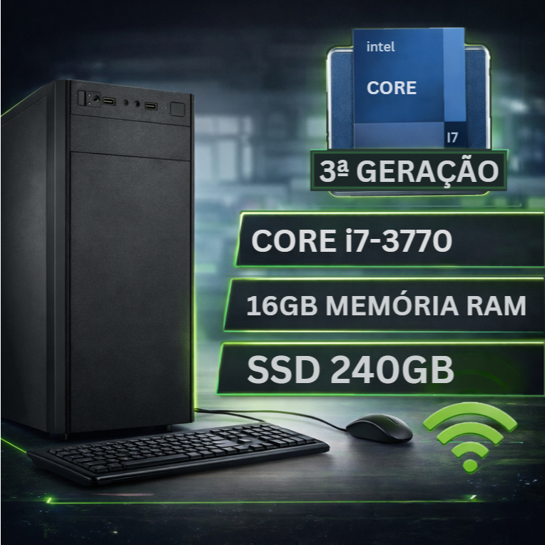Computador Intel Core i7 - 16GB de RAM - SSD de 240GB - Mouse - Teclado - Wi-fi
