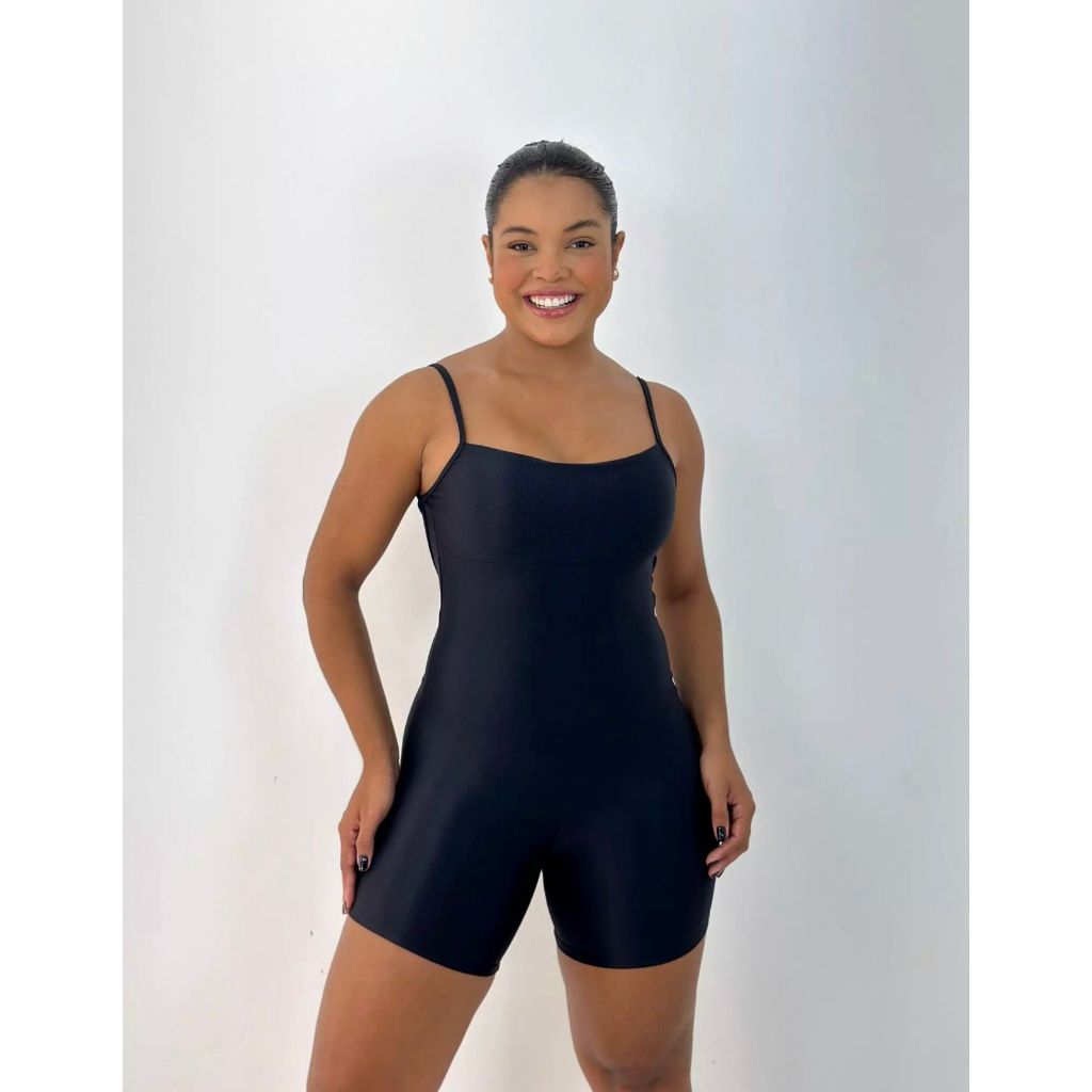 Macaquinho Fitness Feminino Alcinha em Poliamida Micro Canelado- Modelador Treino - Academia - Yoga - Caminhada