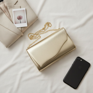 Bolsa Feminina Clutch Tampa Ondulada com Alça Corrente Dourada Elegante Festa em Oferta na Shopee