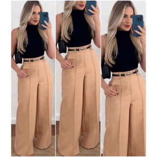 Calça  Alfaiataria Com Cinto Pantalona Tendencia 2026 em Oferta na Shopee