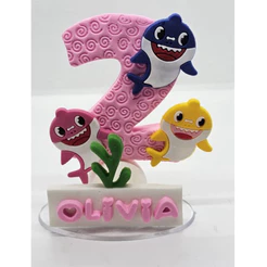 Vela de Aniversário Baby Shark Rosa Biscuit Simples com Nome Personalizado + Pavio Mágico