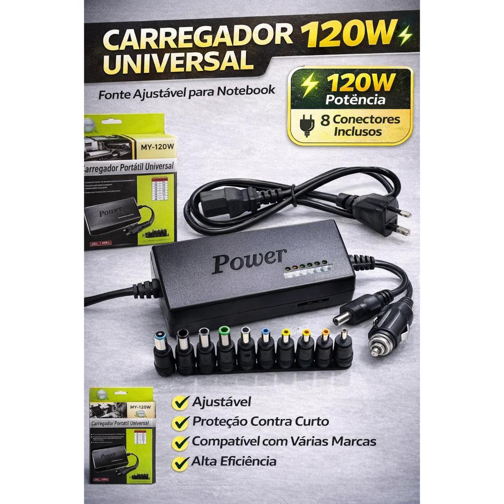 Fonte de Alimentação Universal para Notebook 96W – 9 Pontas com Voltagem Ajustável 12V a 24V