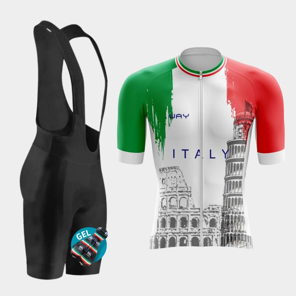 Kit Conjunto Ciclismo Masculino Camisa Italia Bretelle Gel Way Bike