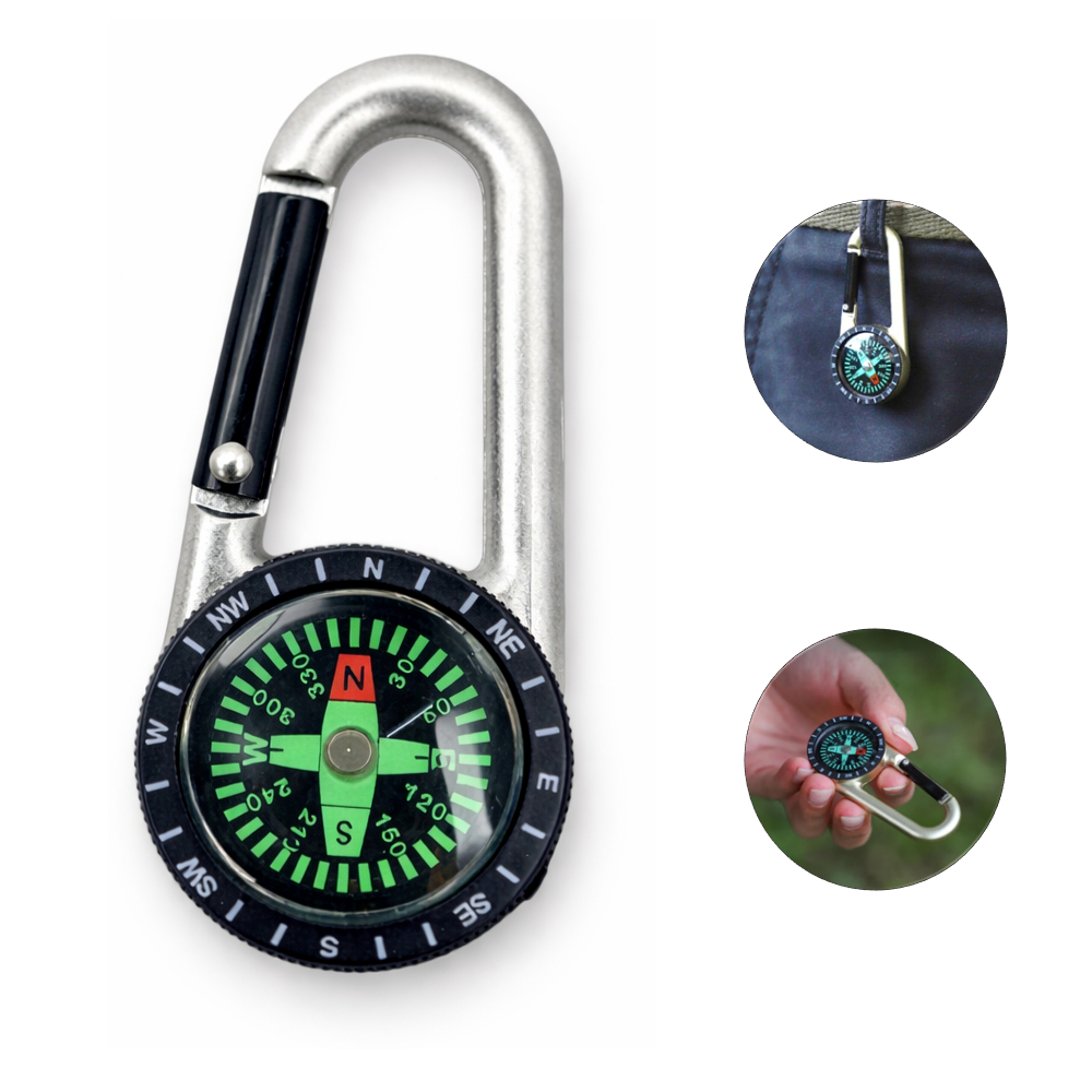 Mosquetão Compacto com Bússola Para Aventuras e Emergências LK033AB