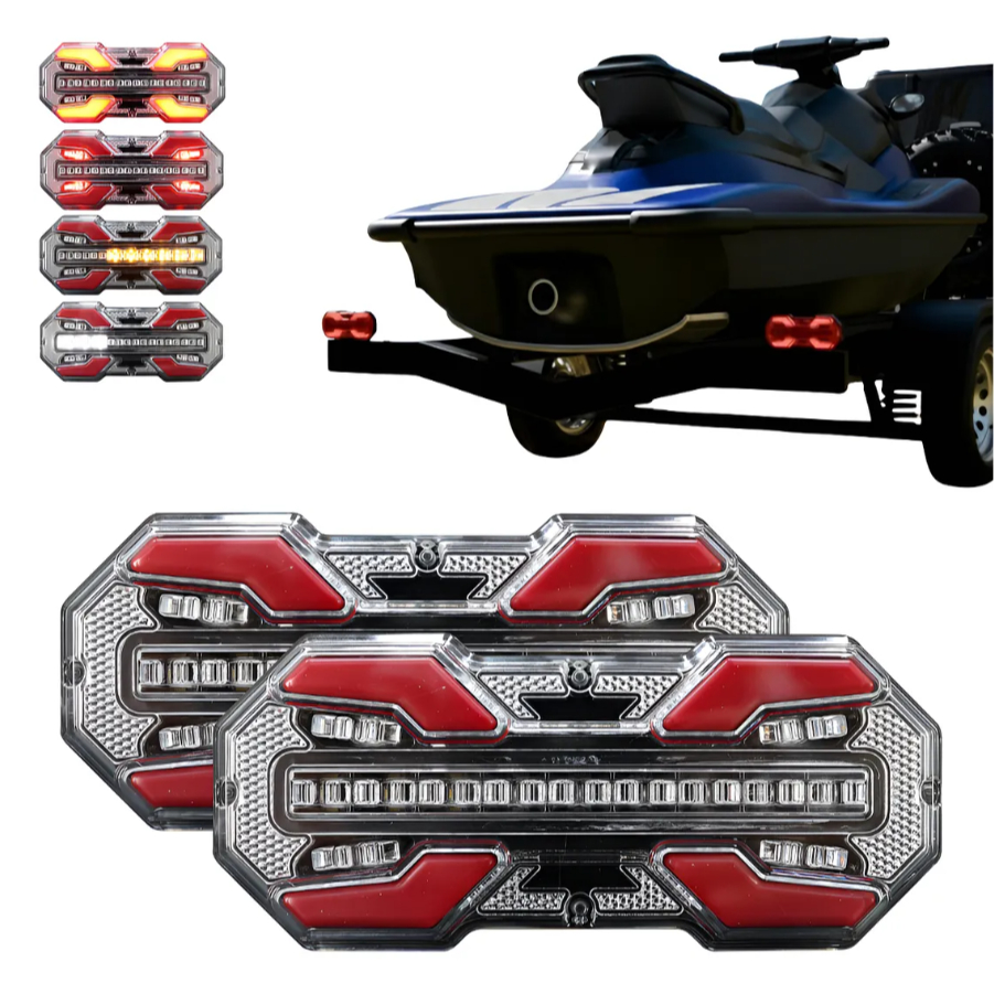 Par Lanterna Traseira Led Reboque Impermeável MASCARA NEGRA 12v, 4 funções com ré carretinha trailer bau caminhoes