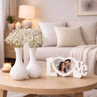 Kit Decorativo Love 3 Peças (2 Vasos 1 Porta-Retrato) Decoração Sala Quarto Rack, Presente Romântico em Oferta na Shopee