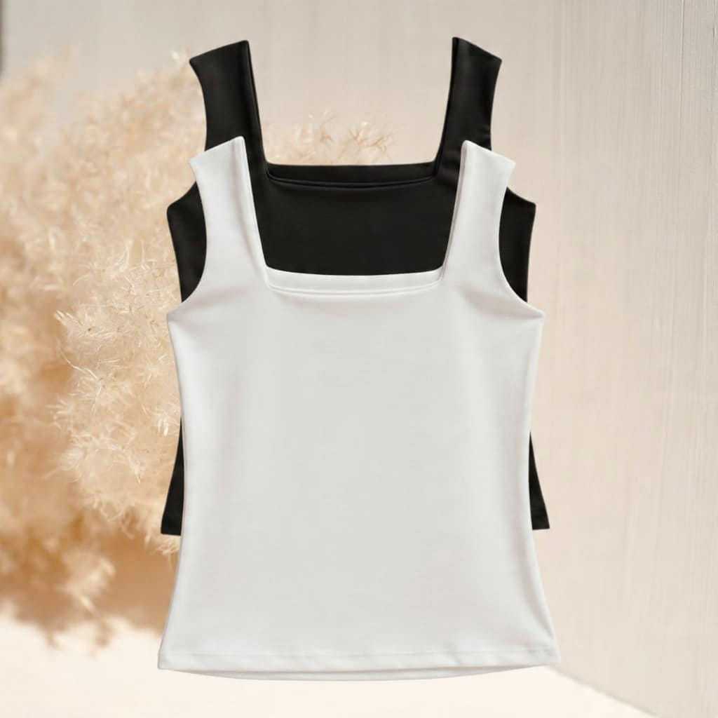 Kit com 2  Blusas Feminina Regata Decote Quadrado Reto Suplex Verão Básica Lisa Moda Elegante Tendência Blogueira