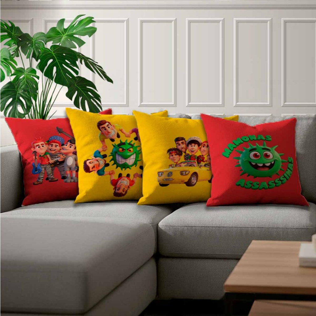 Kit Capa 4 Almofadas 45x45 Mamonas Assassinas Decoração Retro Musical Nostalgia Anos 90 Casa Decoração