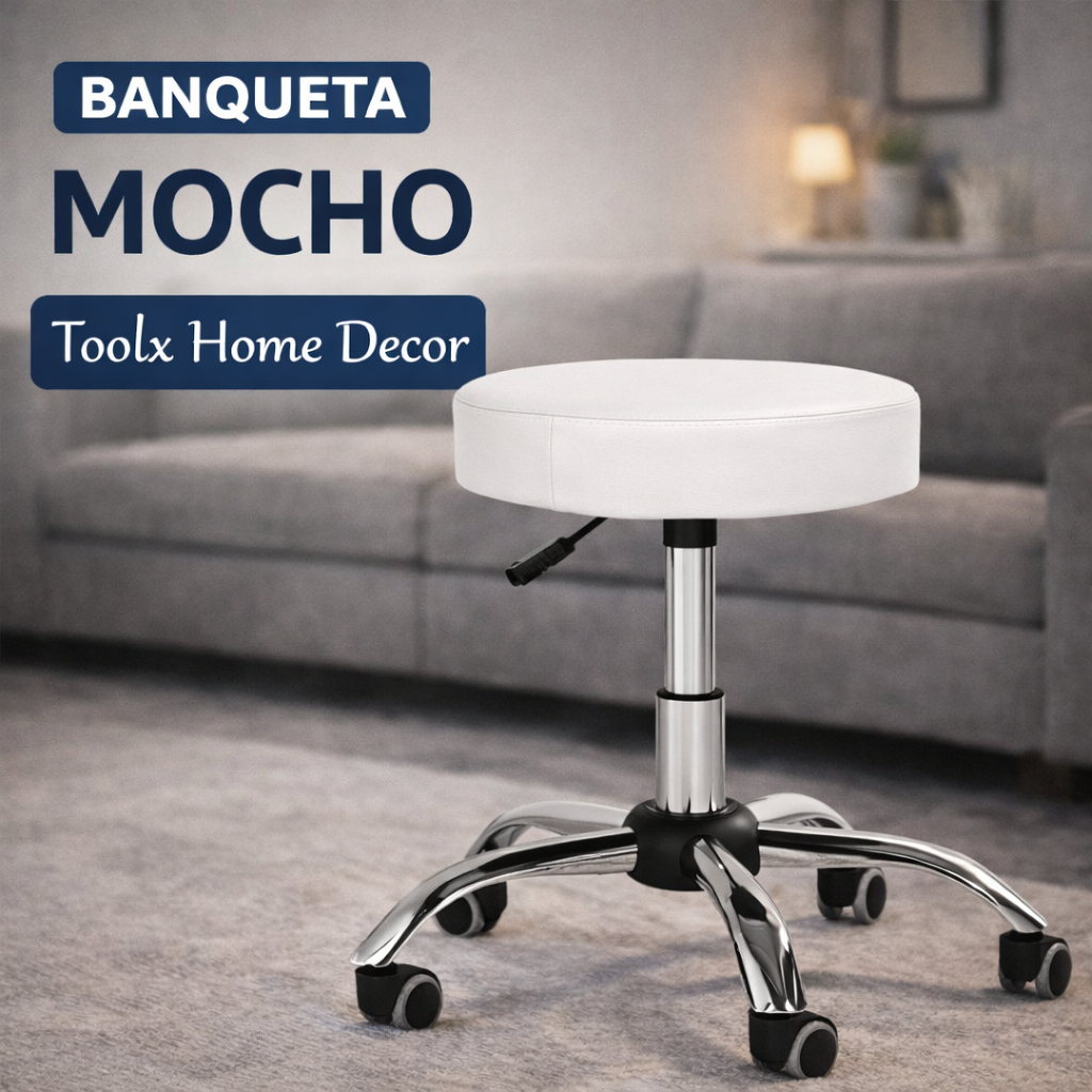Banqueta Mocho Giratória Base Cromada com Rodinhas Profissional – Envio Imediato | Toolx Home Decor