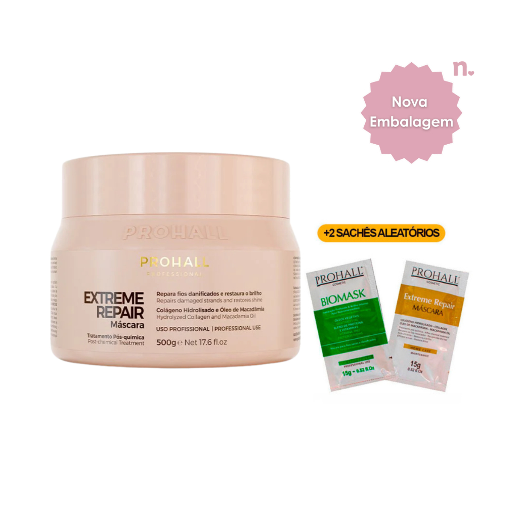 Máscara Extreme Repair Prohall 500g +2 Sachês Prohall
