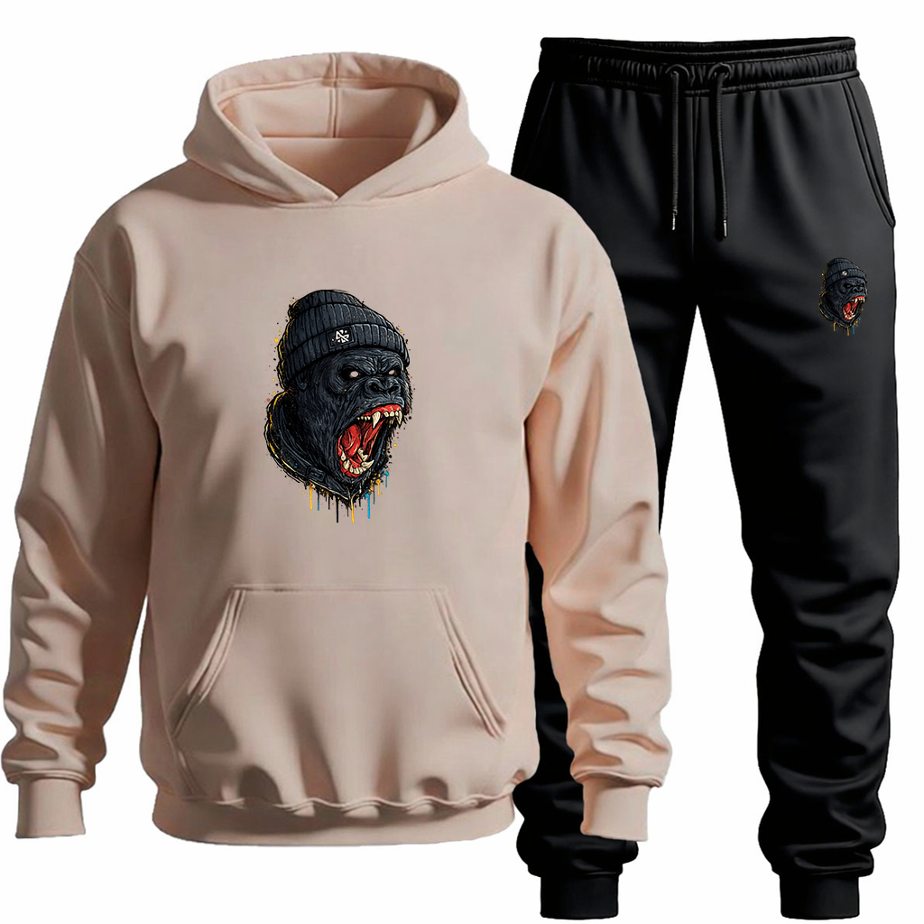 Conjunto Moletom Canguru+Calça Estampa Gorila Blusa Agasalho Casaco Algodão Flanelado ConfortávelPasseio Treino Academia