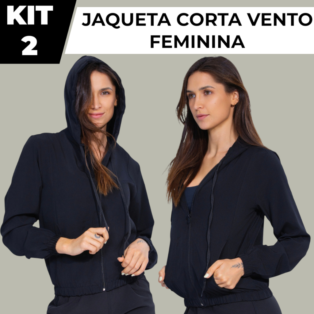 Kit 2 Jaquetas Blusa Corta Vento Feminina Capuz Leve Casual Esportiva Academia Lisa