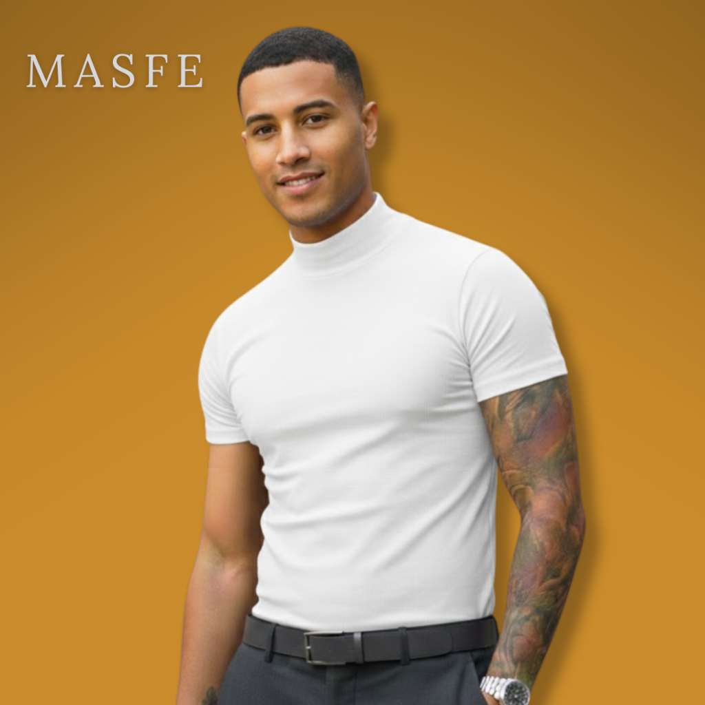 Camisa Masculina Gola Média Alta Canelada Old money -  Blusa Estilo Esporte Fino Justa ao Corpo