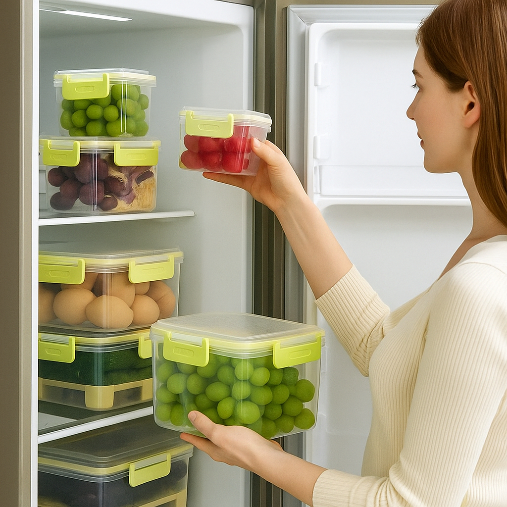 Kit 5 Potes Empilháveis Plástico Conserva Mantimentos Cozinha Recipiente Armazenar Organizador