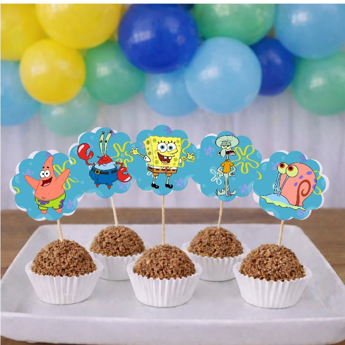 Topper de docinhos ou cupcake BOB ESPONJA/tags BOB ESPONJA/ Festa BOB ESPONJA